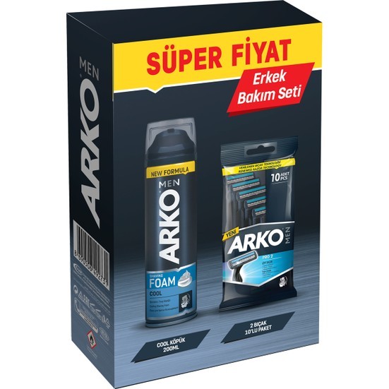 Arko Men T2 Pro 2 Bıçaklı Tıraş Bıçağı 10'lu & Cool Tıraş Köpüğü 200 ml Ekonomik Paket