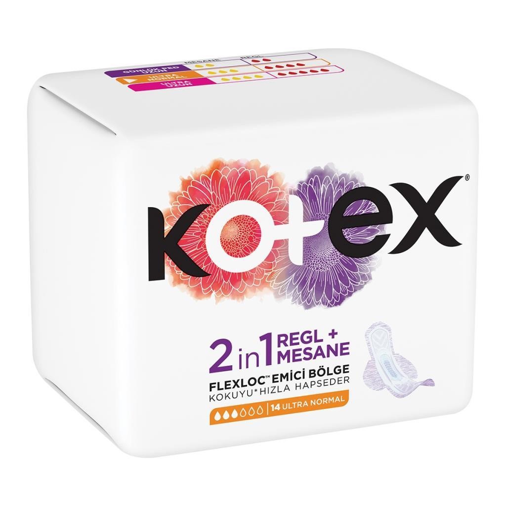 Kotex 2 in 1 Regl + Mesane Hijyenik Ped Ultra Normal 14'lü