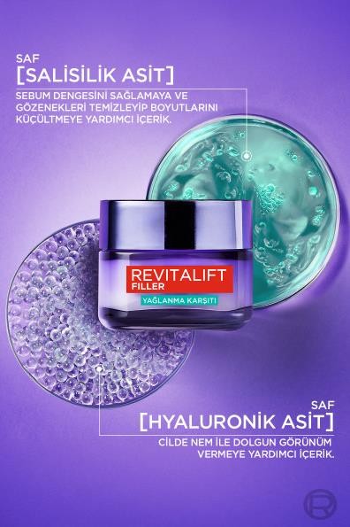 L'Oréal Paris Revitalift Filler Yağlanma Karşıtı Su Bazlı Nemlendirici Jel Krem - Salisilik Asit & Hyaluronik Asit