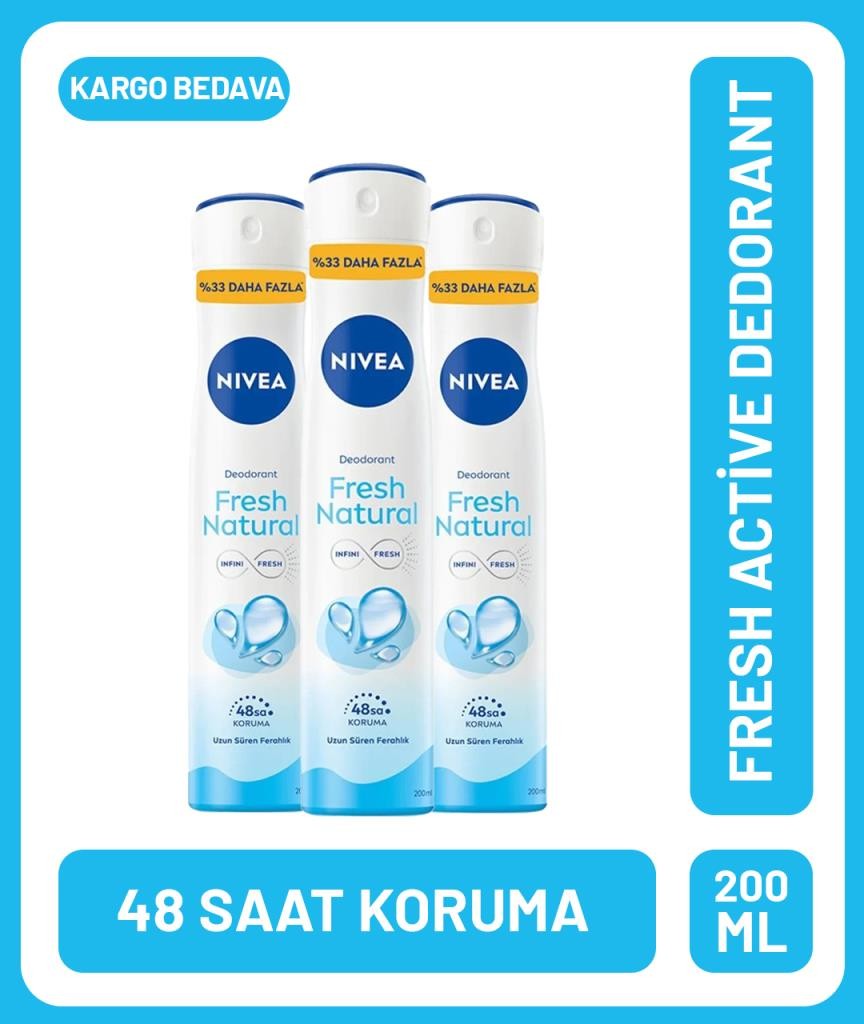 Nivea Fresh Natural Deodorant 200 ml X 3 Adet Avantajlı Paket