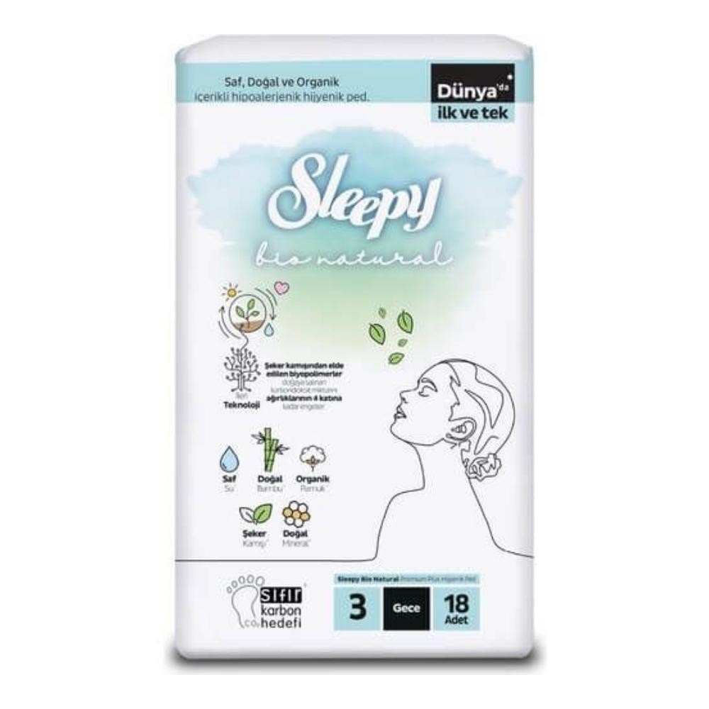 Sleepy Bio Natural Premium Plus Hijyenik Ped Gece 18 Adet 