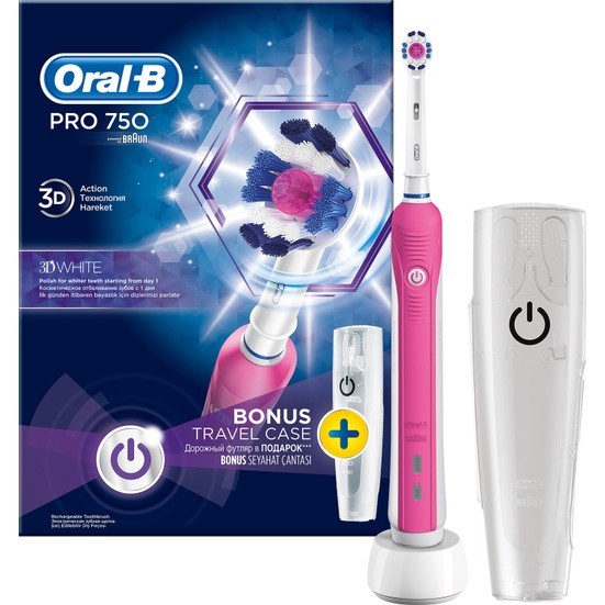 Oral-B Pro 750 3D White Pembe Şarj Edilebilir Diş Fırçası