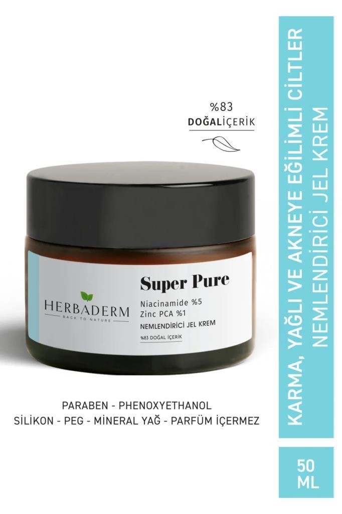 Herbaderm Super Pure Yağlanma Azaltıcı ve Gözenek Sıkılaştırıcı Nemlendirici Jel Krem 50 ml