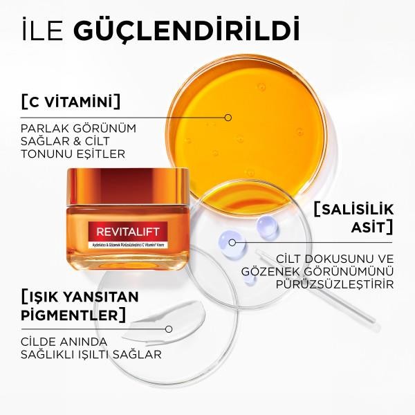 Loreal Paris Revitalift Clinical Aydınlatıcı & Gözenek Pürüzsüzleştirici C Vitamini Krem 50 ml 