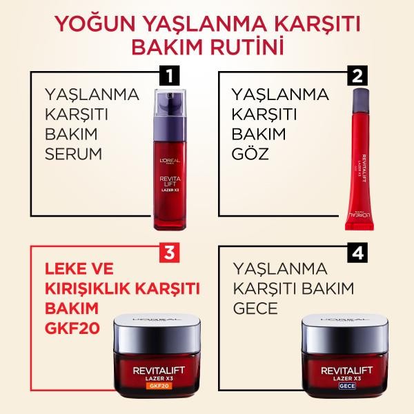 L’Oréal Paris Revitalift Lazer X3 Leke ve Kırışıklık Karşıtı Bakım GKF20 Krem 50 ml