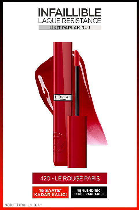 L'Oréal Paris Infaillible Laque Resistance Likit Parlak Ruj - 420 Rouge Paris