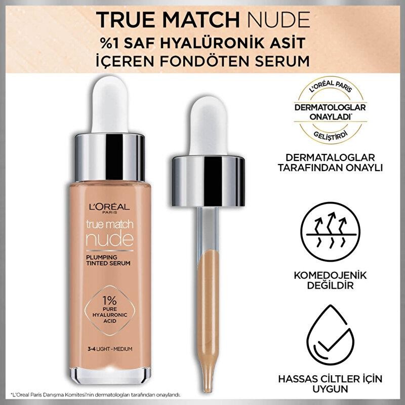 L’Oréal Paris True Match Nude Serum Fondöten 3-4 Light Medium