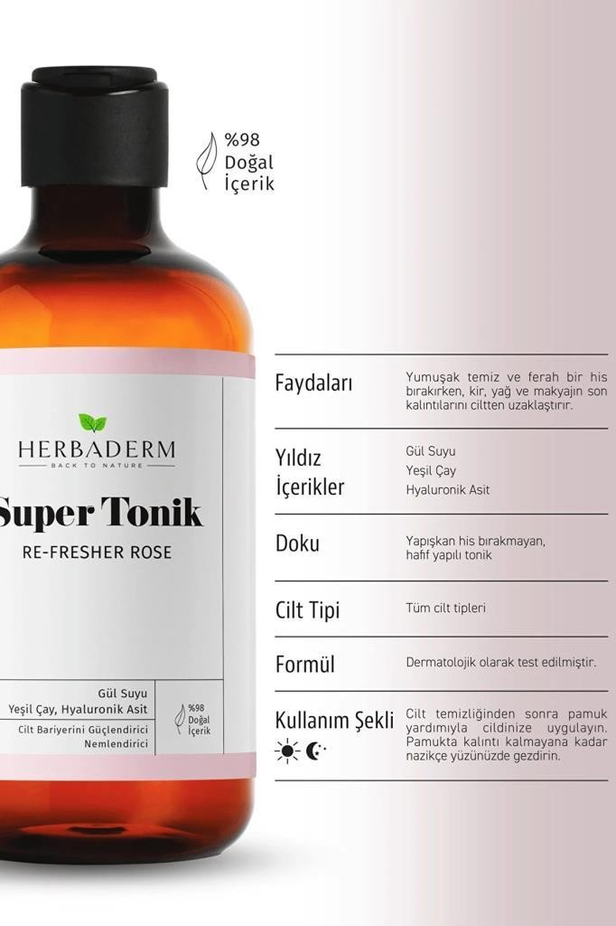 Herbaderm Re-Fresher Rose Cilt Bariyeri Güçlendirici ve Nemlendiric Super Tonik 250 ml