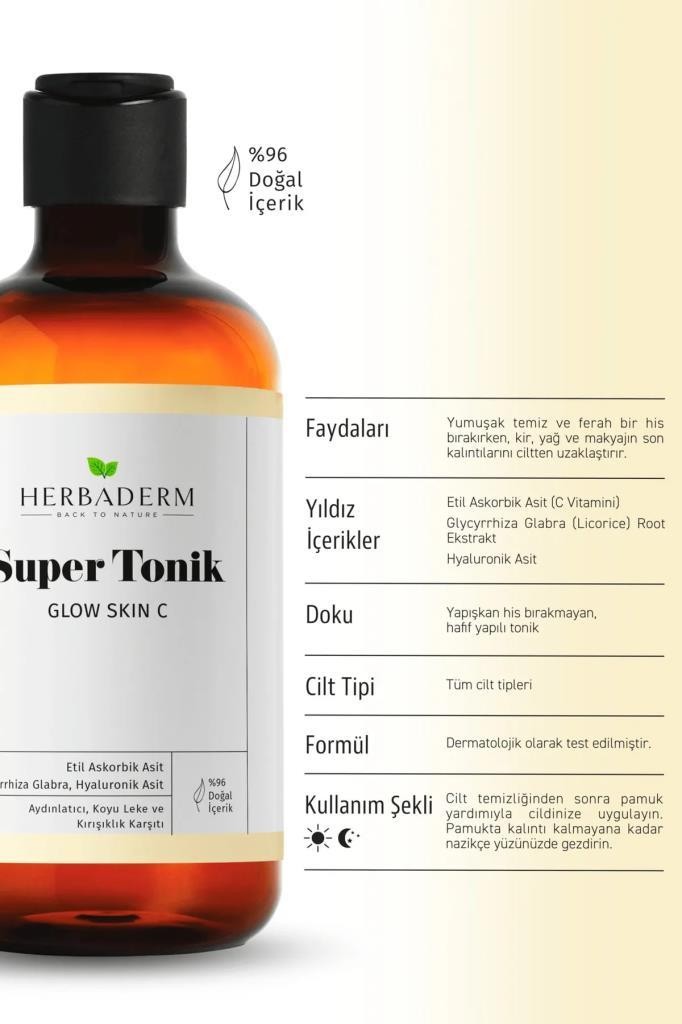 Herbaderm Glow Skin C Aydınlatıcı, Koyu Leke ve Kırışıklık Karşıtı Super Tonik 250 ml