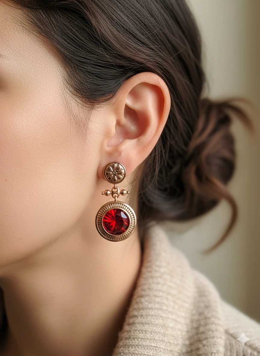 VİP SERİ GOLD RENK KIRMIZI ZİRKON TAŞLI KÜPE