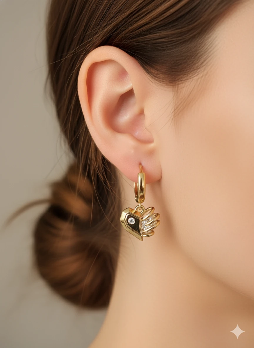 VİP SERİ GOLD RENK KALP MODEL KÜPE