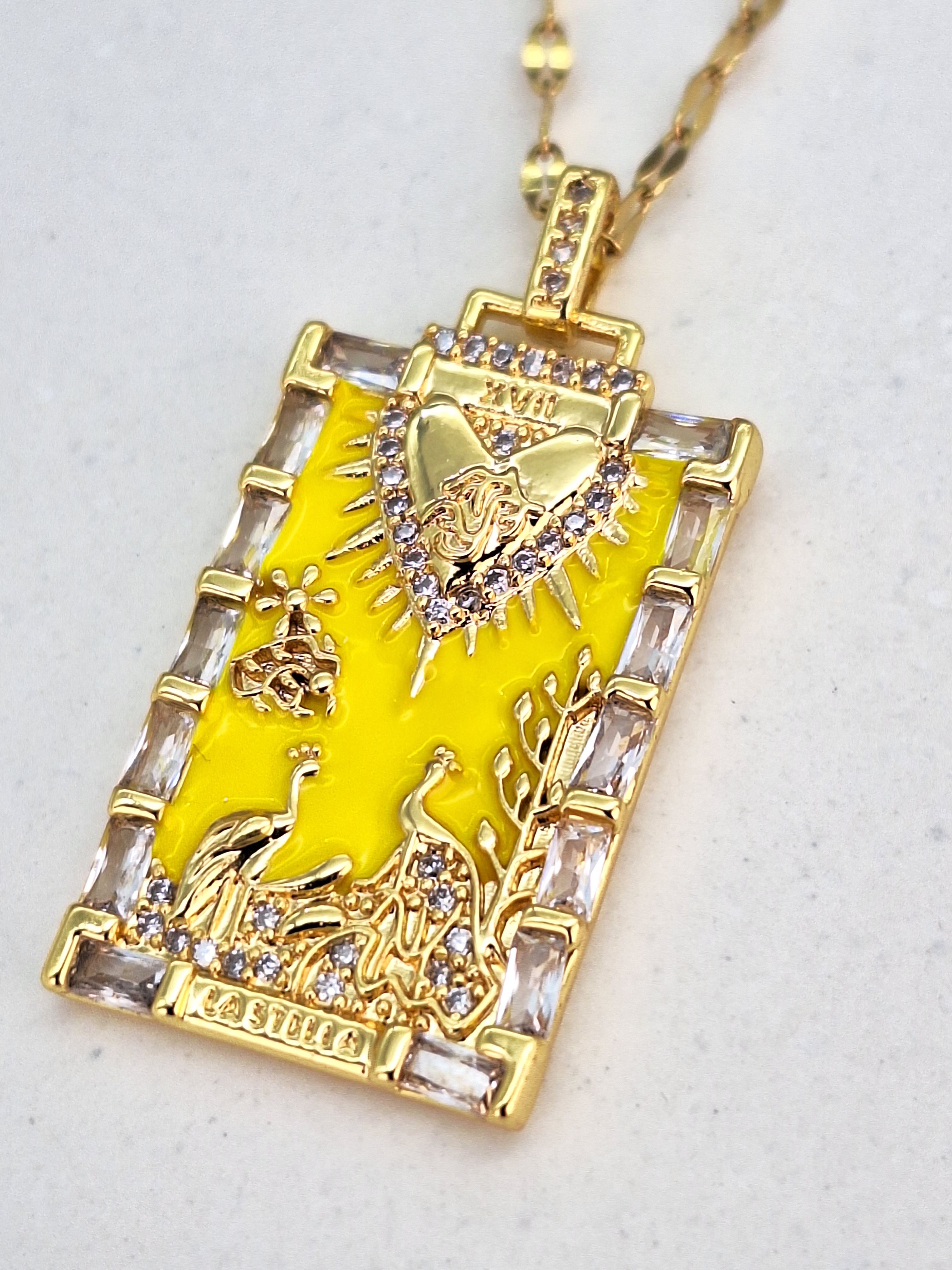 ÇELİK GOLD RENK SARI MİNELİ TAROT KOLYE