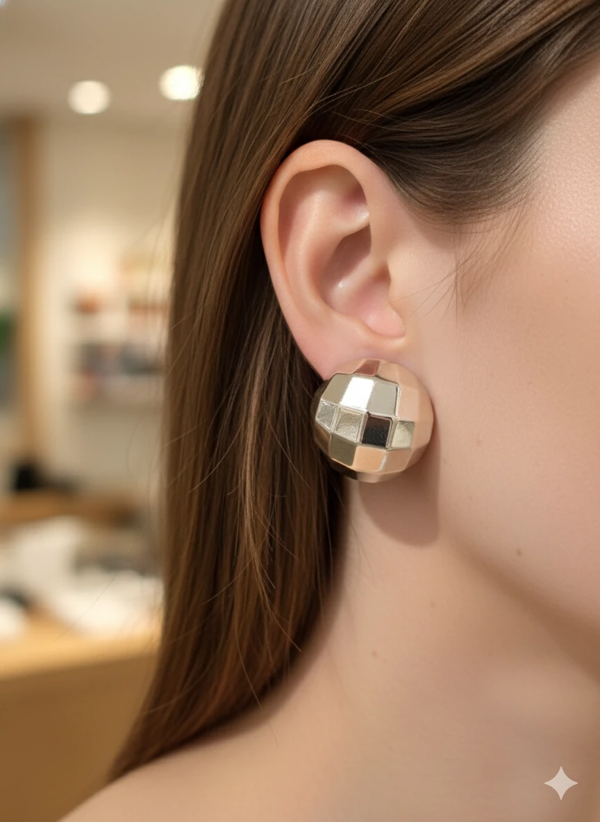 VİP SERİ GÜMÜŞ RENK DÜĞME MODEL KÜPE