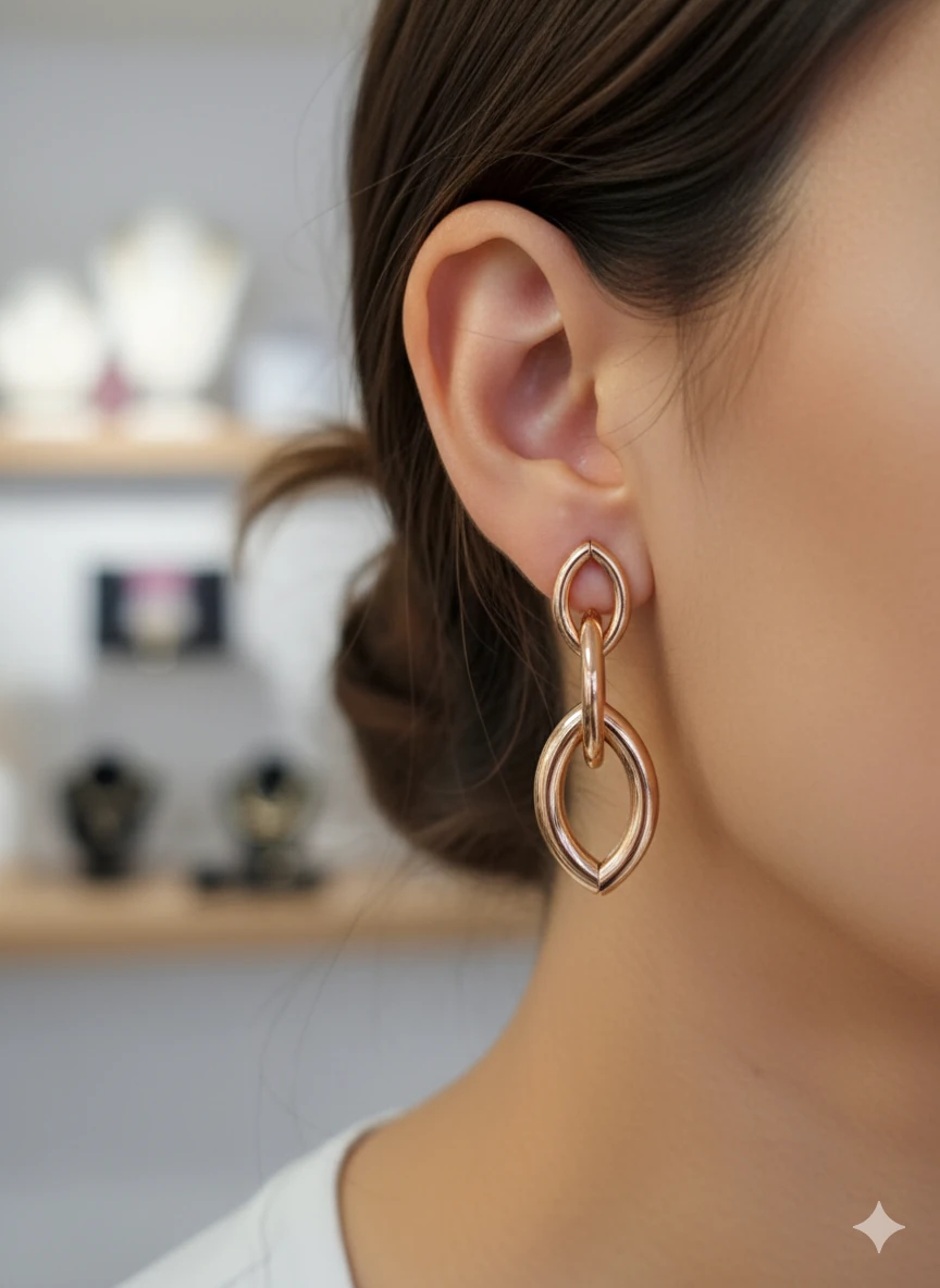 VİP SERİ ROSEGOLD RENK ZİNCİR MODEL KÜPE