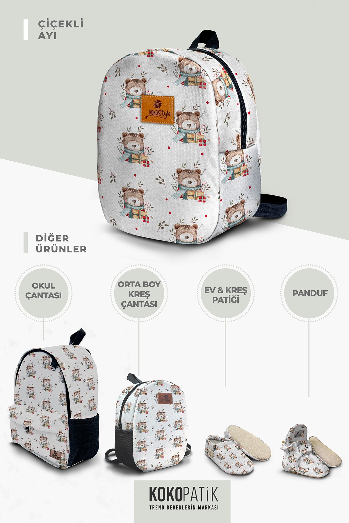 Floral Winter Bear Pattern Small Nursery Bag