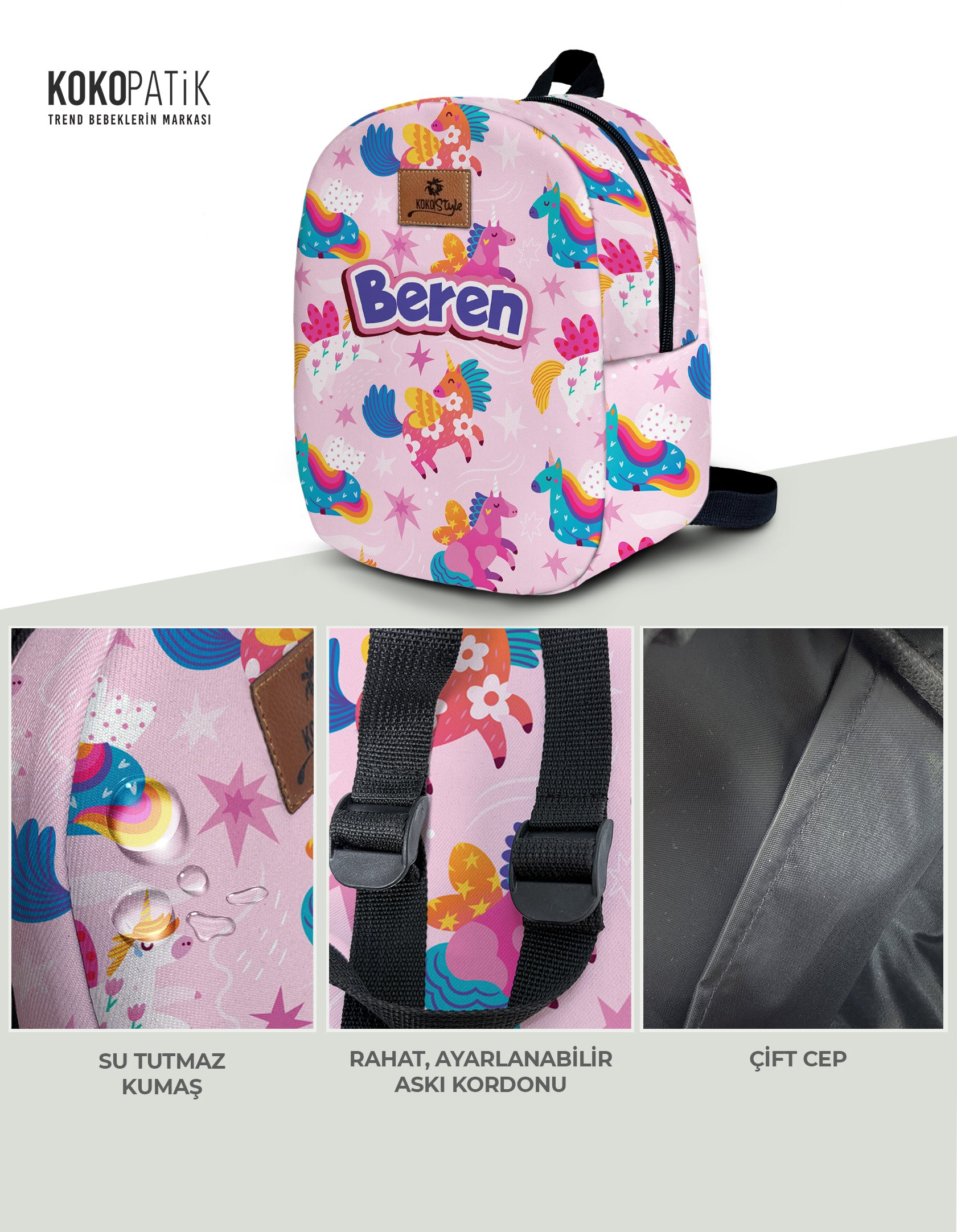 Unicorn Desen İsimli Küçük Boy Kreş Çantası