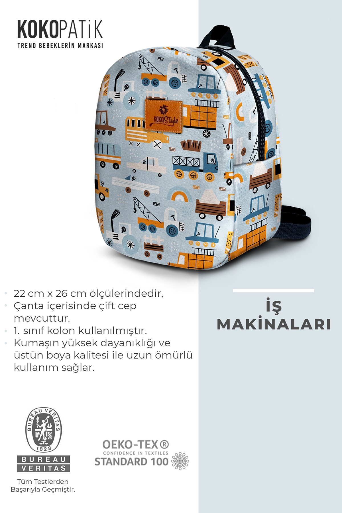Construction Machinery Pattern Small Size Nursery Bag