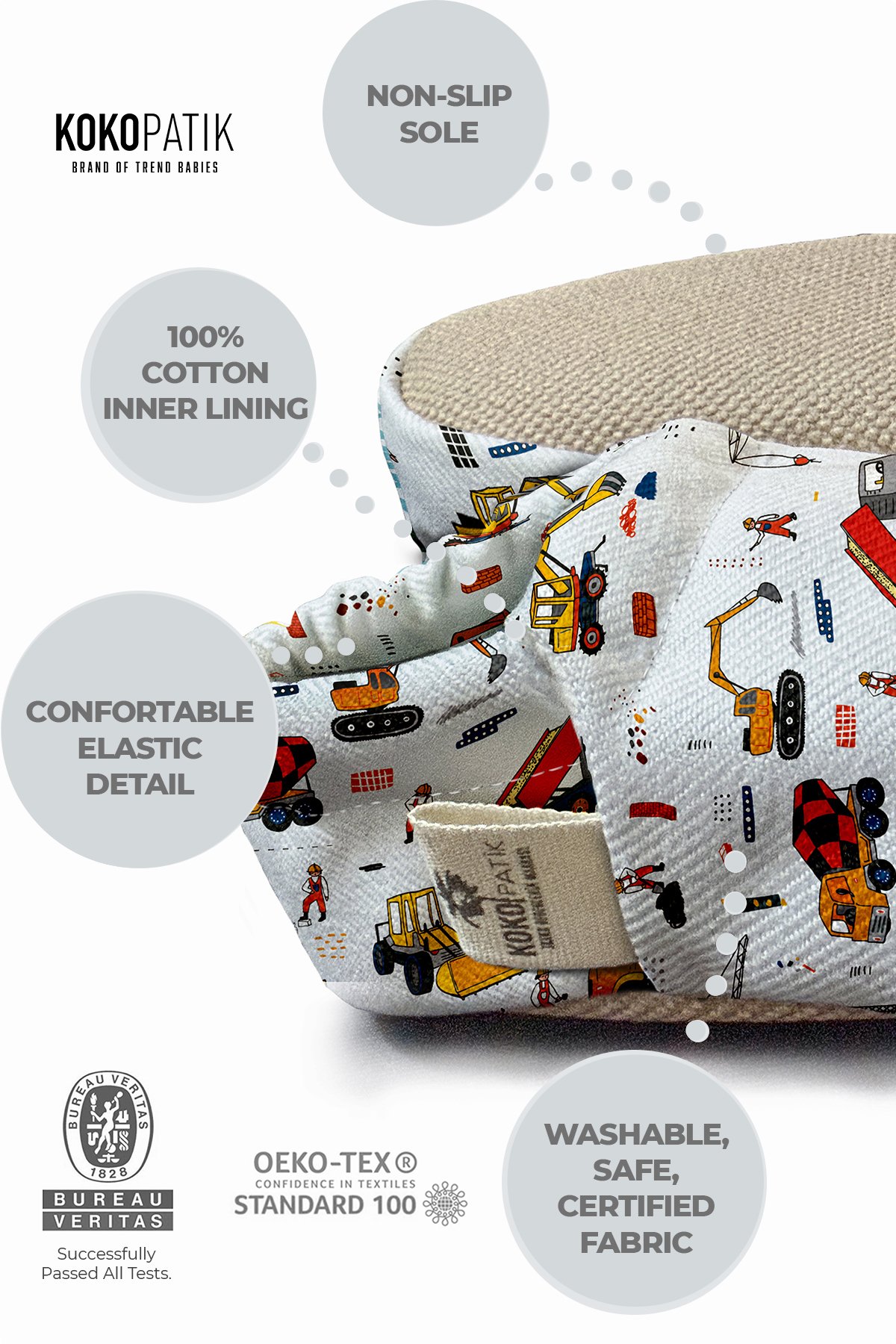 Make It Yours – Personalized Construction Site Booties for Babies | Non-Slip, Organic Cotton, First Step Shoes