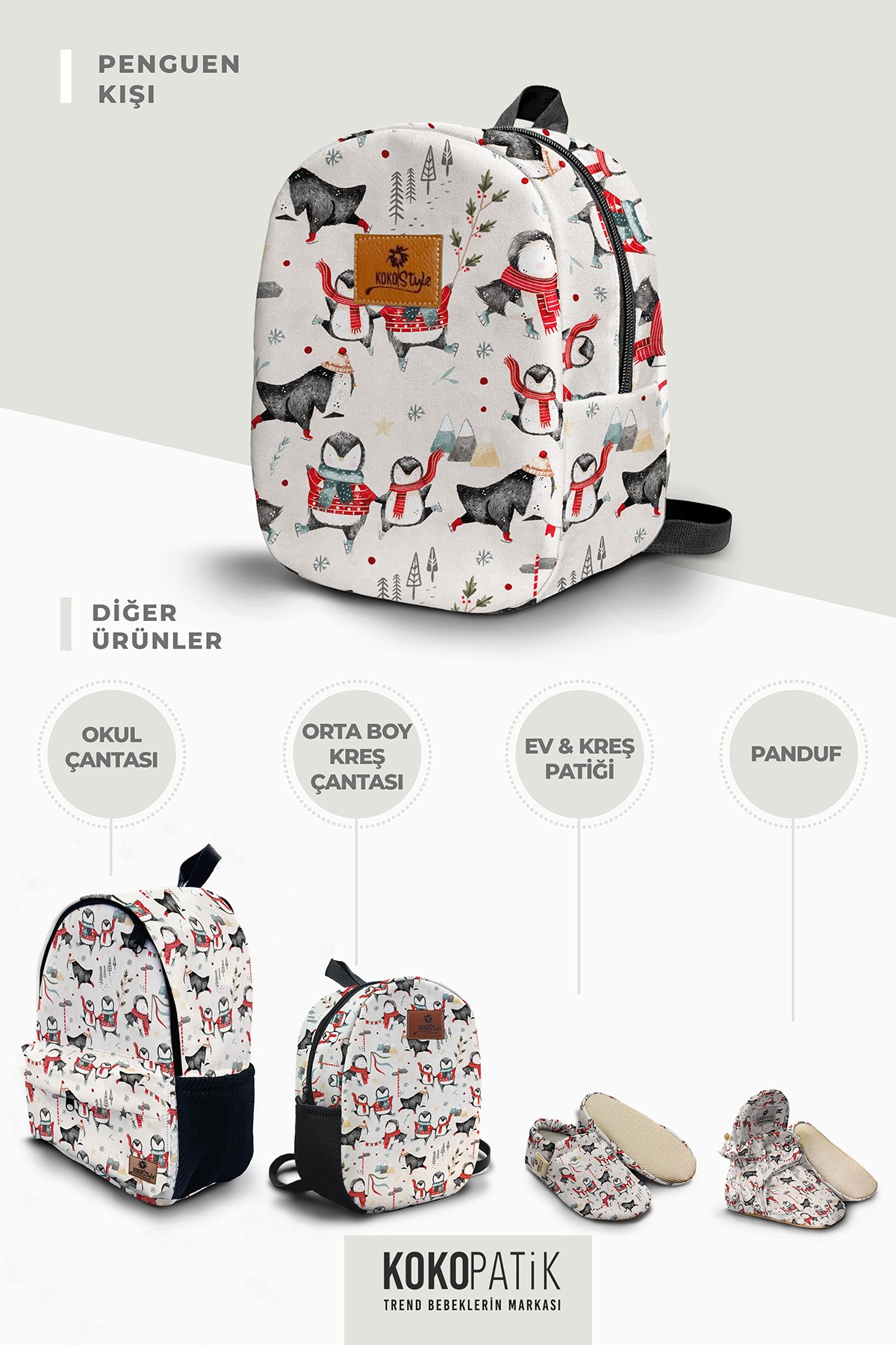 Penguin Winter Pattern Small Nursery Bag