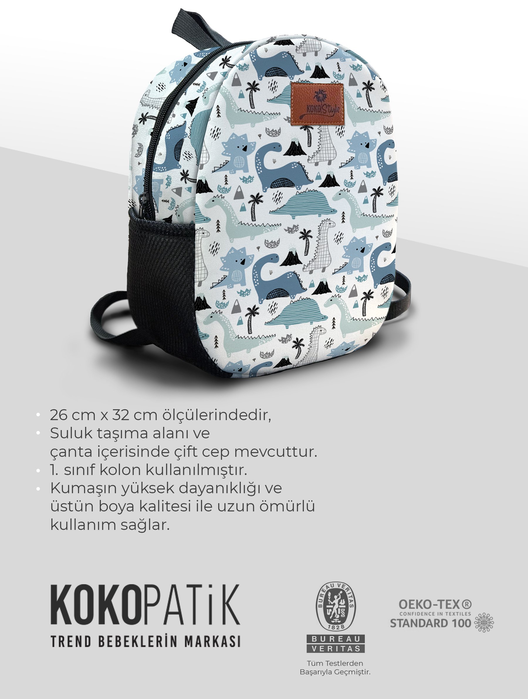 Dinozor Desen Orta Boy Kreş Çantası