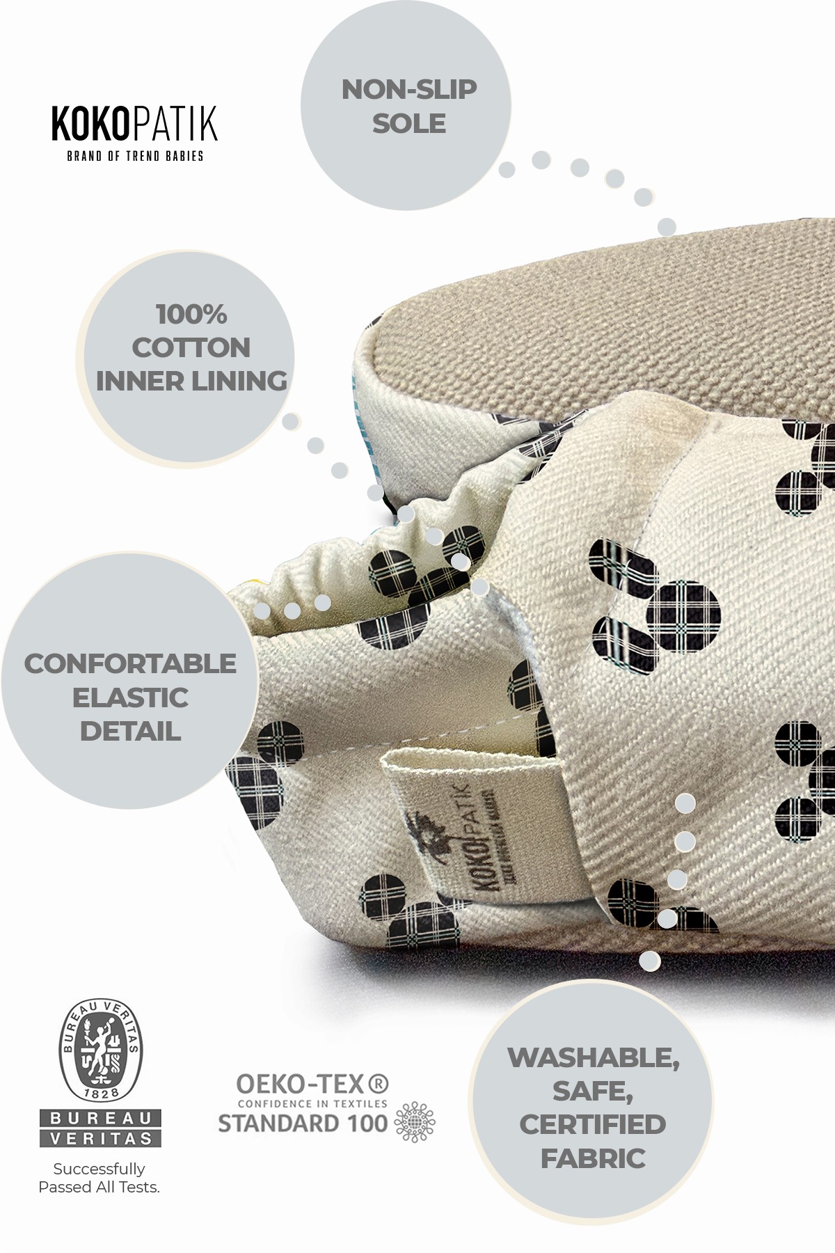 Kokopatik, Non-Slip Sole, Organic Cotton Lined Home Slippers, First Step Shoes, Mickey Patterned Slippers