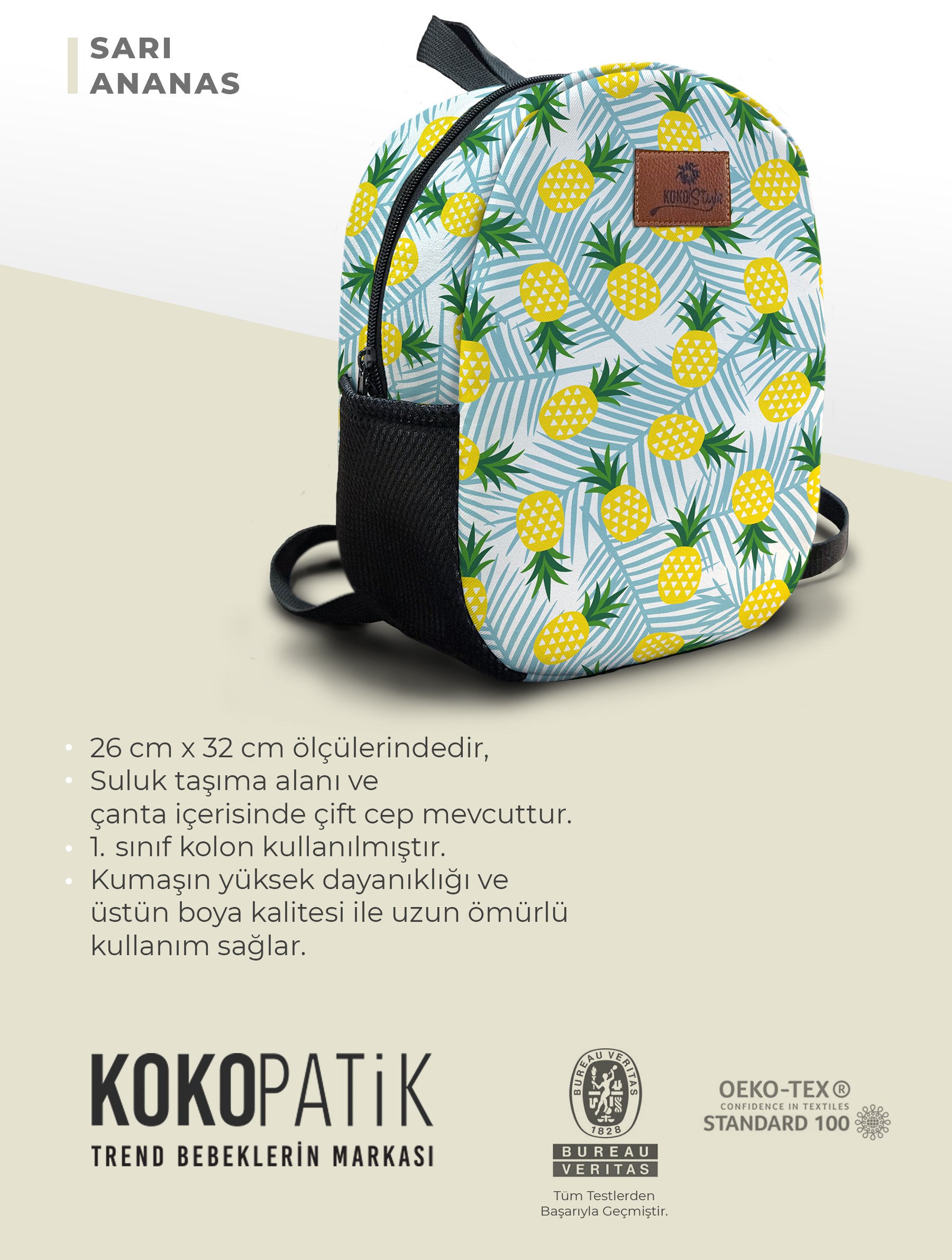 Sarı Ananas Desen Orta Boy Kreş Çantası