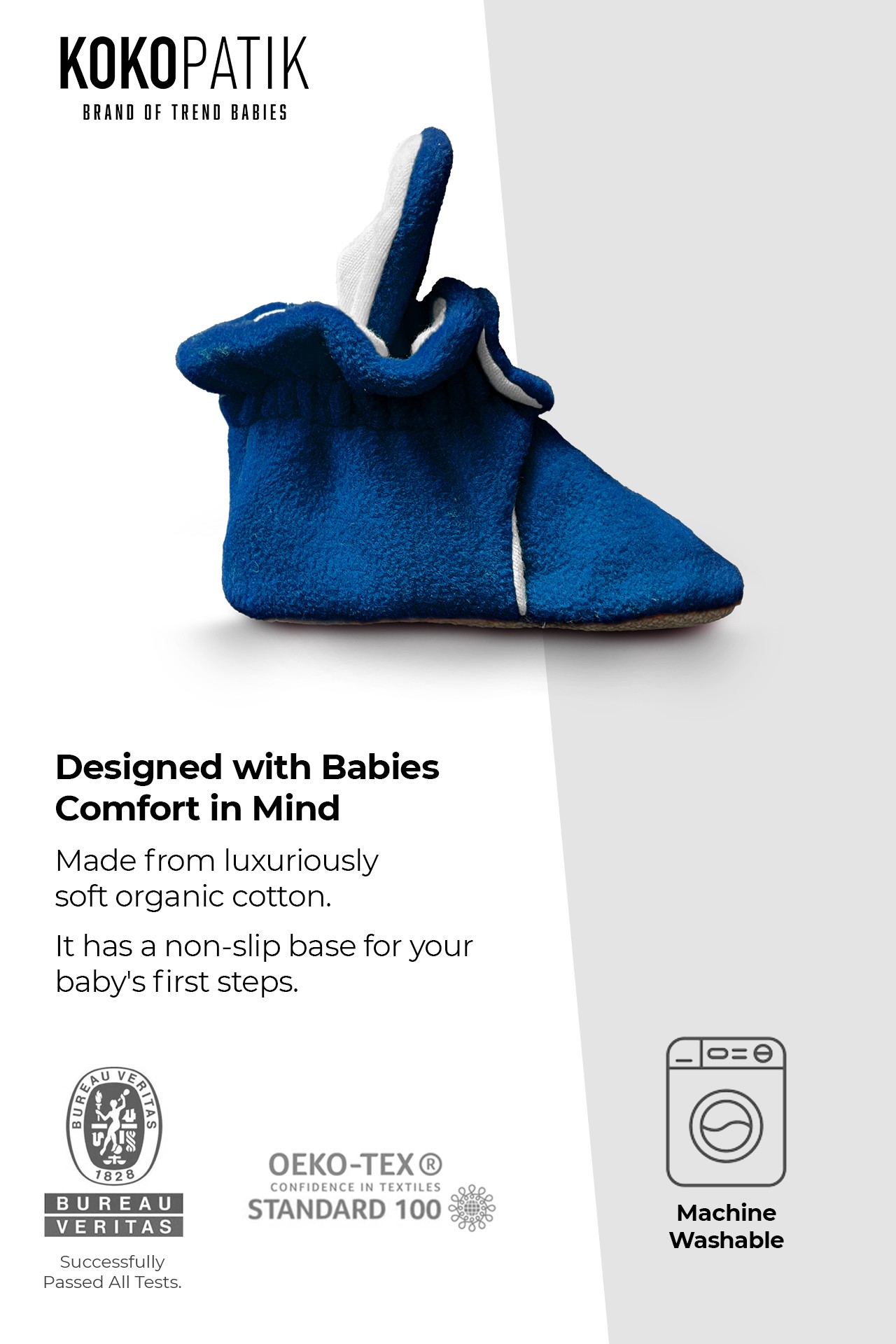 Navy Blue Fleece Baby Booties – Soft, Non-Slip Indoor Slippers for Babies