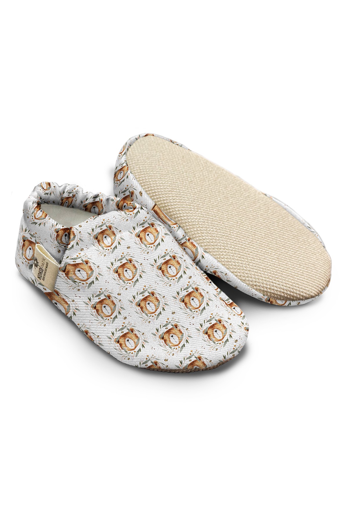 Kokopatik, Organic Cotton Baby Booties, Non-Slip Sole, Newborn Booties, Home Nursery Shoes, Nature Bear Pattern Booties