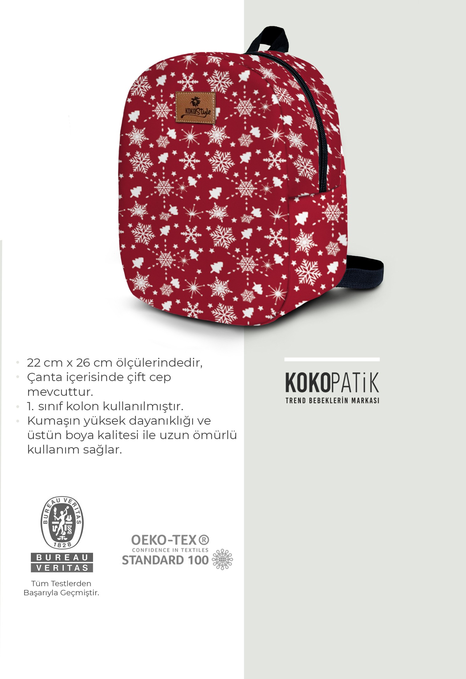 Bordo Kar Desen Küçük Boy Kreş Çantası