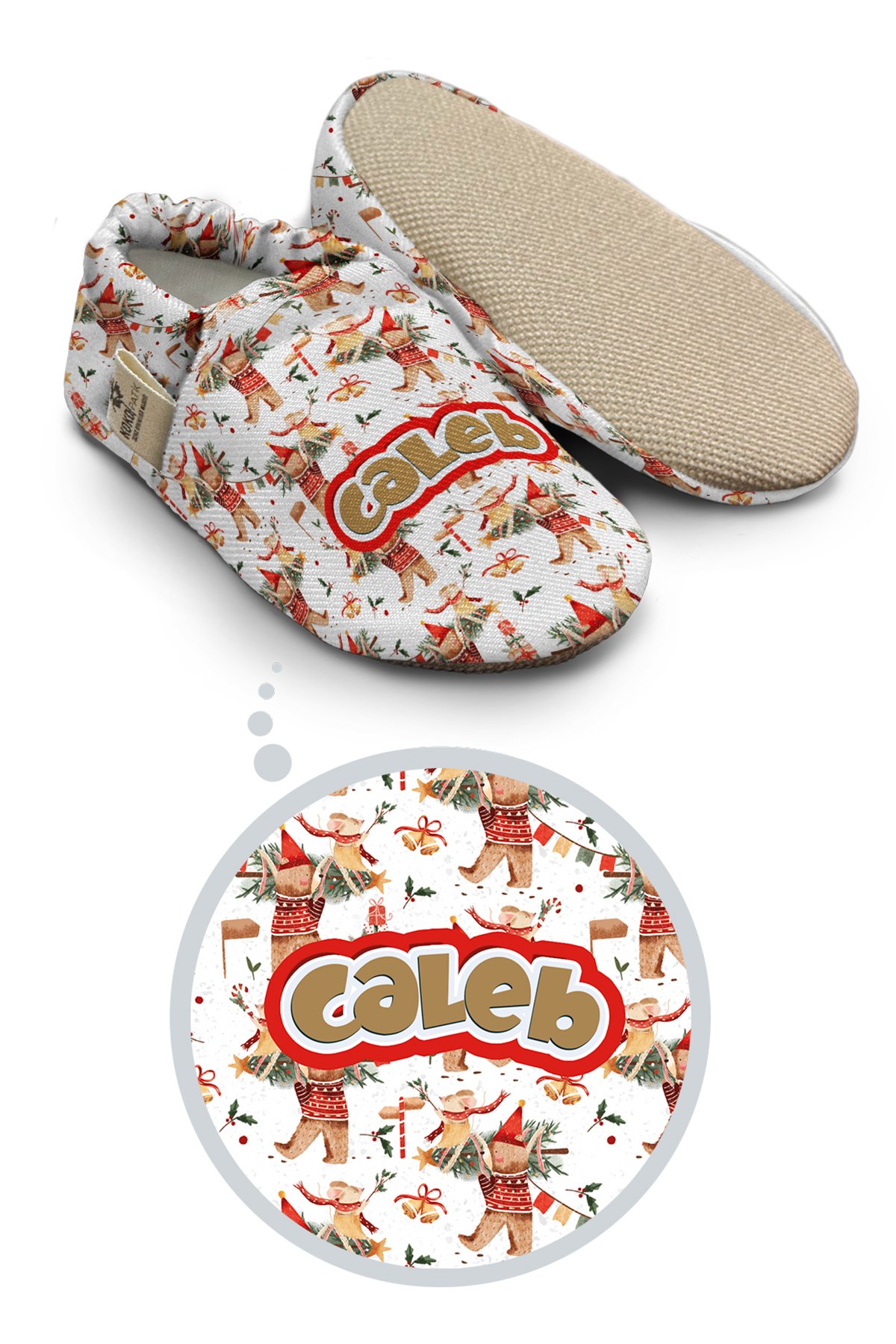 Make It Yours – Personalized Christmas Bear Feast Booties for Babies | Non-Slip, Organic Cotton, First Step Shoes