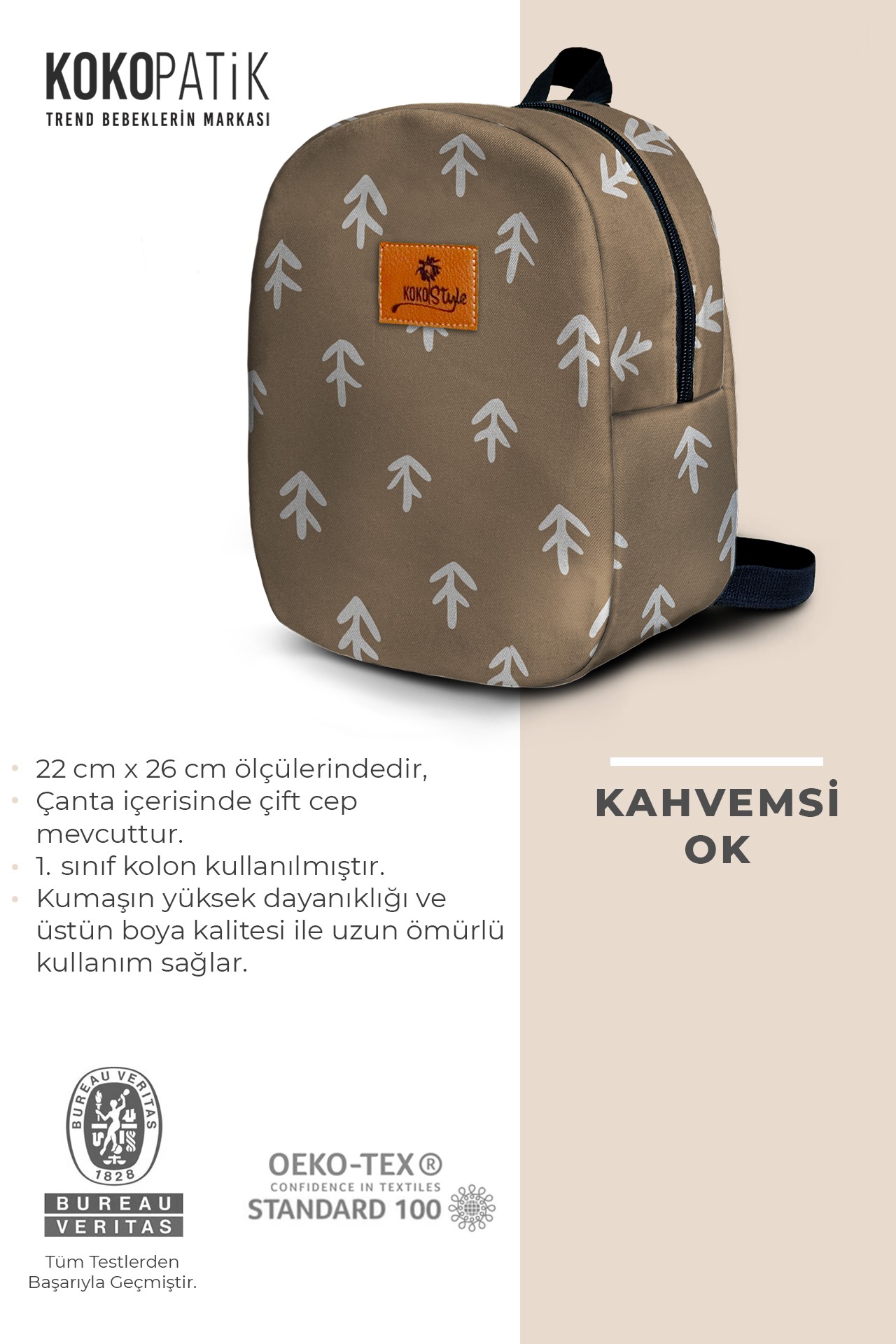 Kahvemsi Ok Desen Küçük Boy Kreş Çantası