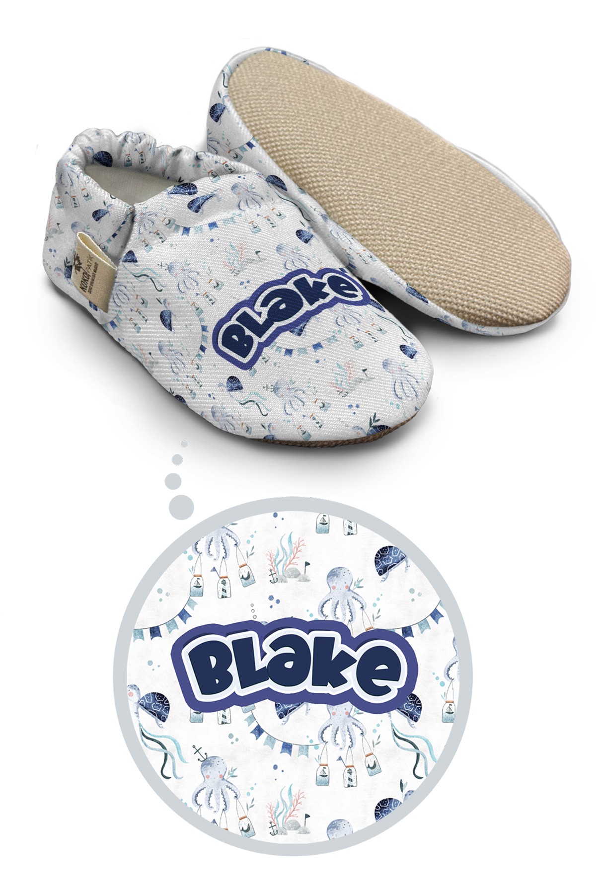 Make It Yours – Personalized Blue Sea Adventure Booties for Babies | Non-Slip, Organic Cotton, First Step Shoe