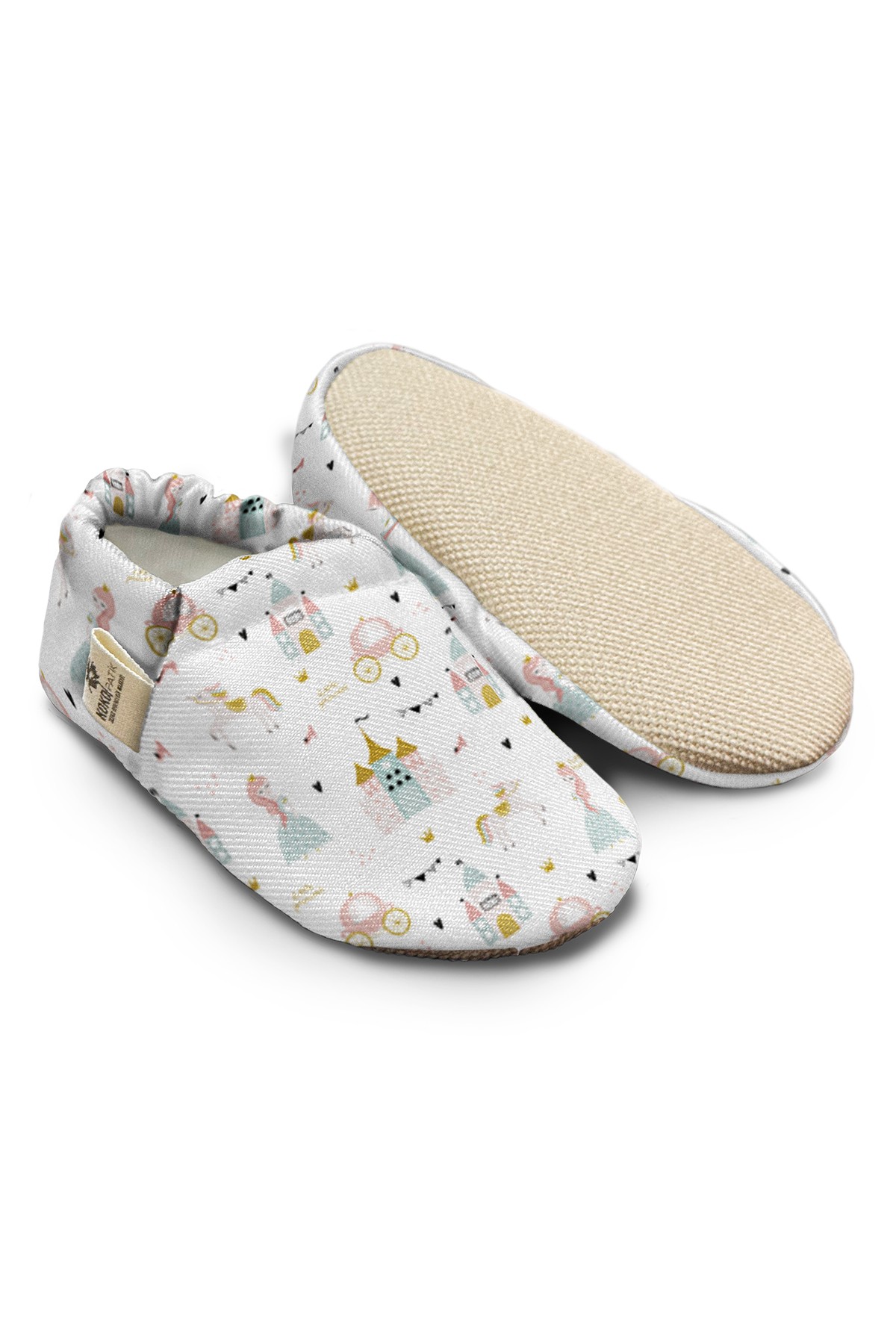 Kokopatik, Non-Slip Sole, Organic Cotton Lined Home Slippers, First Step Shoes, Little Princess Patterned Slippers