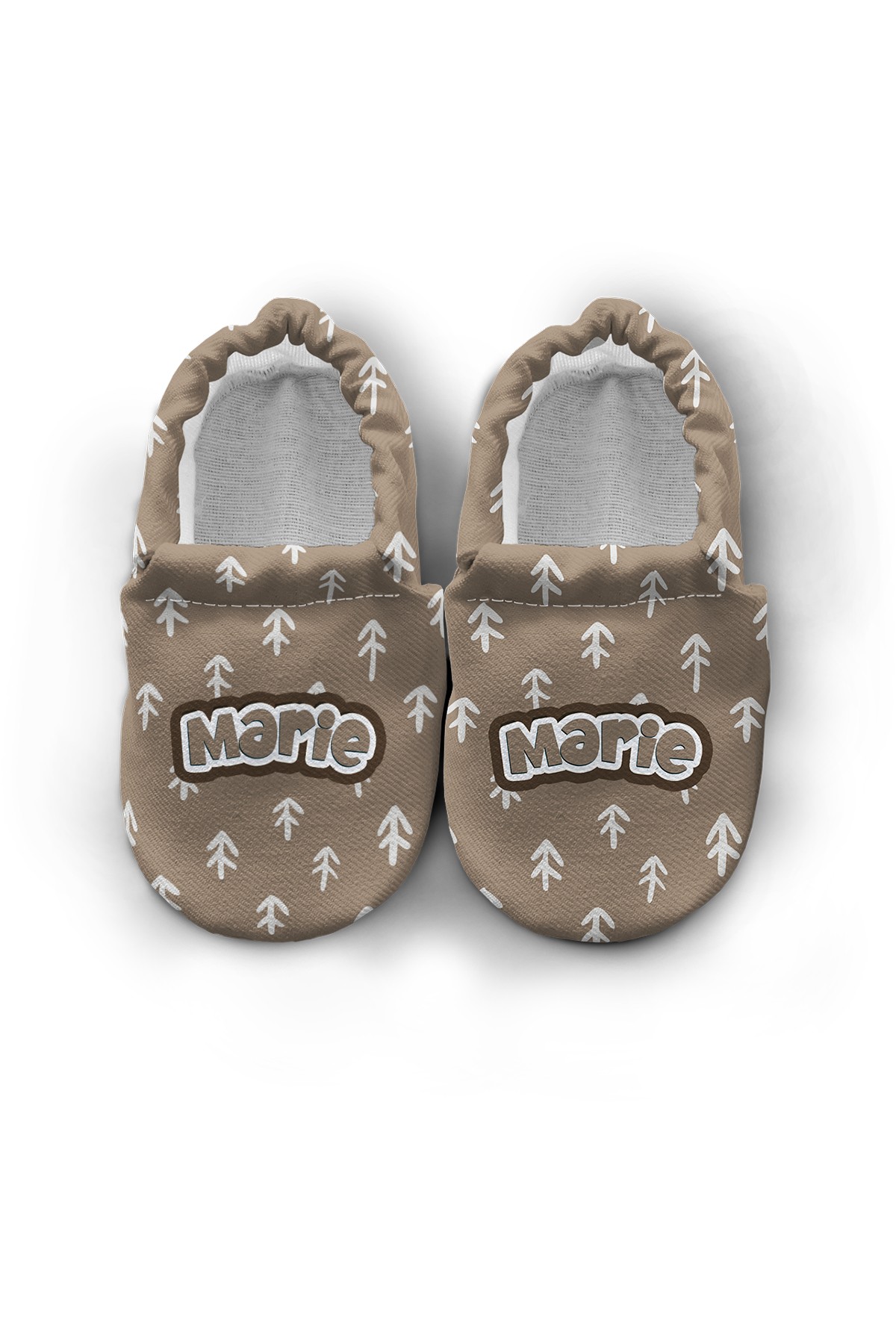 Make It Yours – Personalized Brown Arrow Booties for Babies | Non-Slip, Organic Cotton, Home & Nursery Use