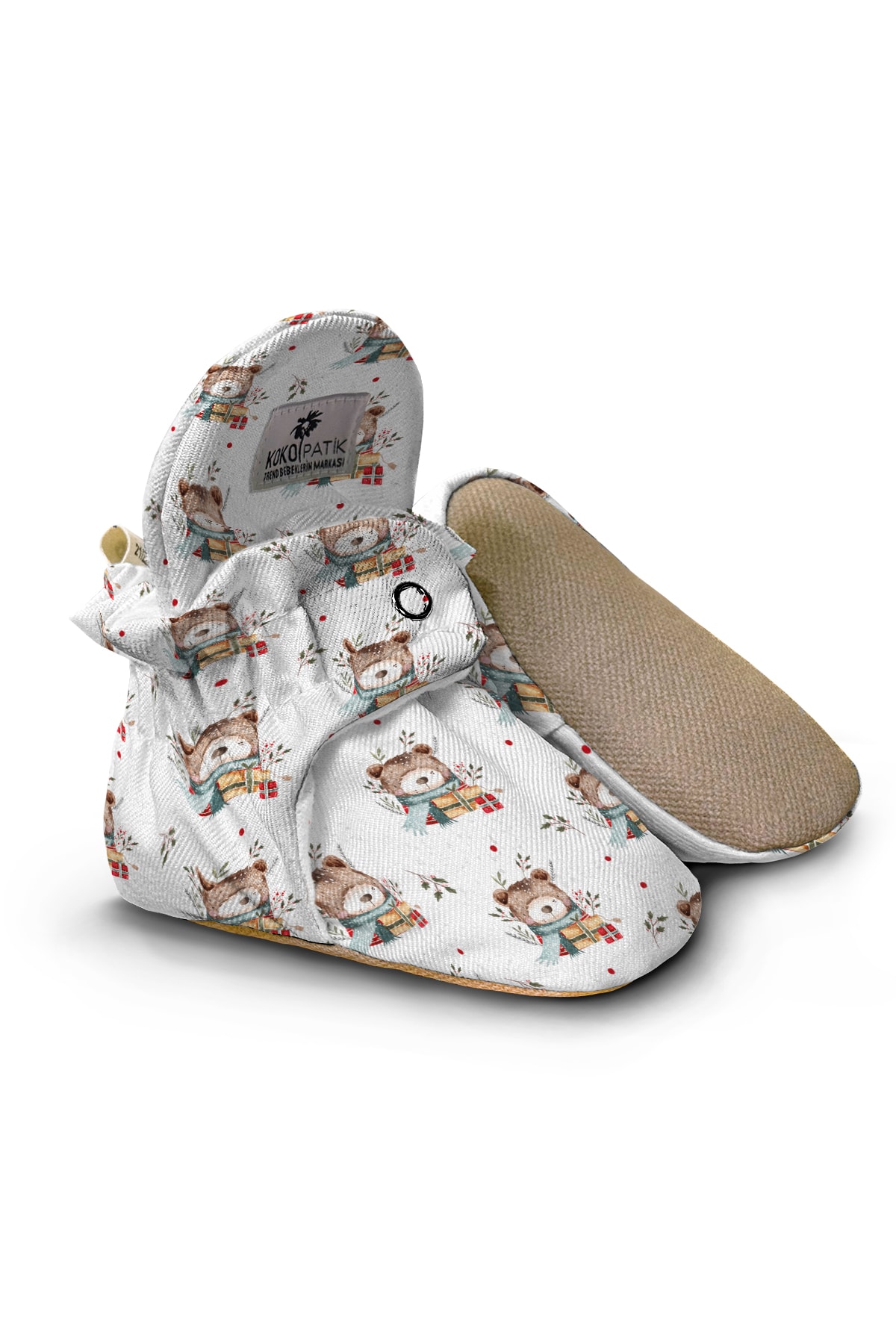 Floral Winter Bear Baby Booties – Cozy Non-Slip Cotton Slippers for Cold Days