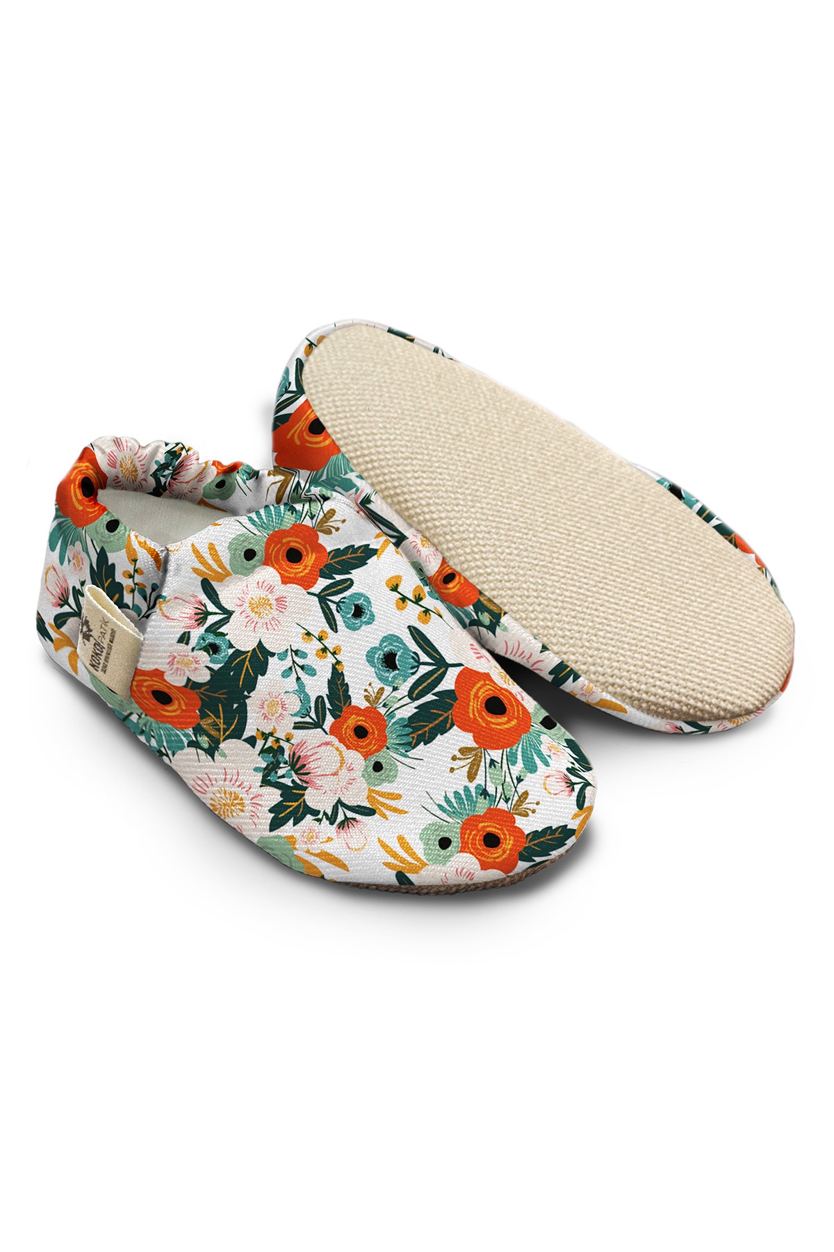 Kokopatik, Non-Slip Sole, Organic Cotton Lined Home Slippers, First Step Shoes, April Flowers Patterned Slippers