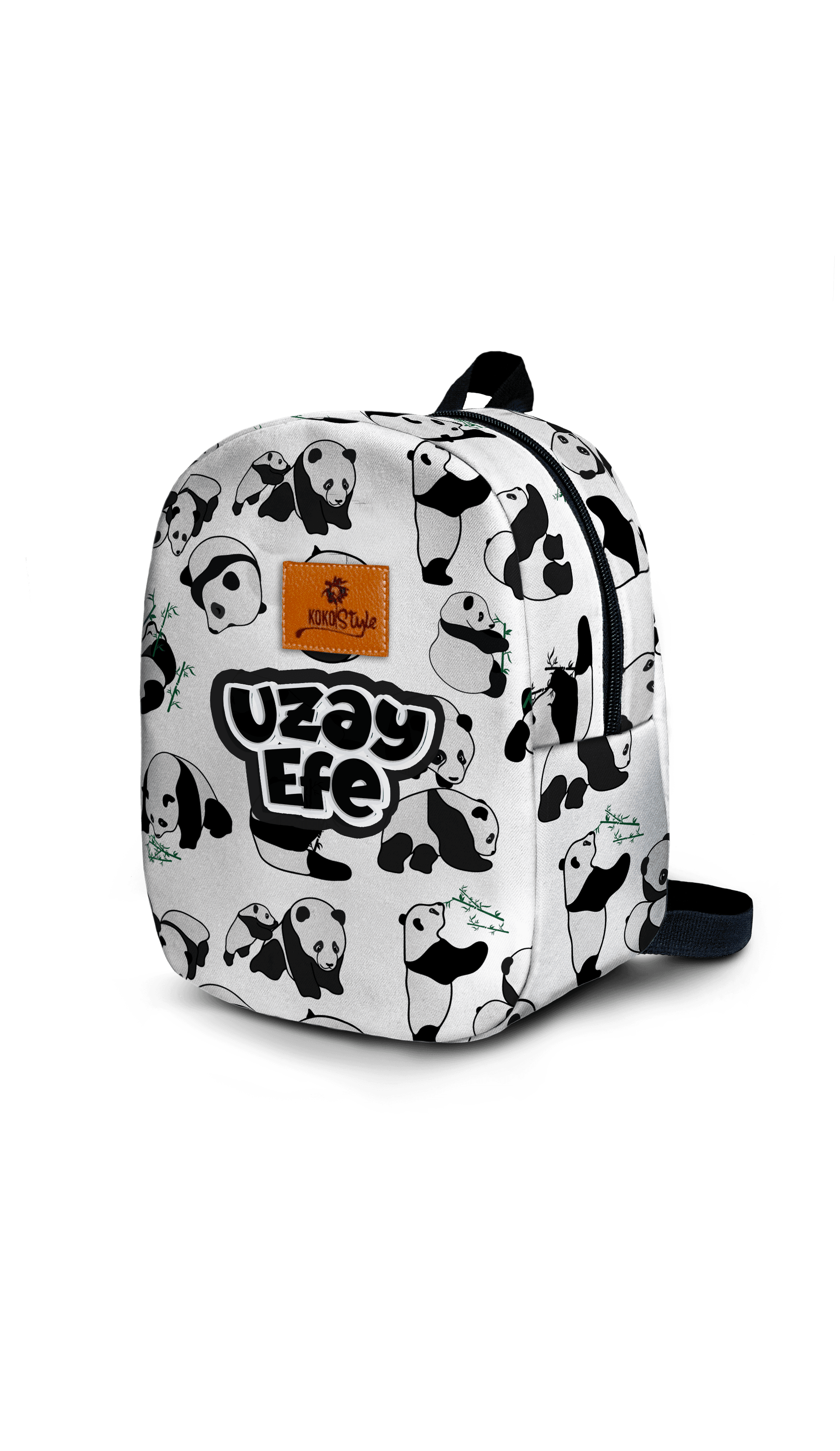 Kişiye Özel İsimli - Çılgın Panda Desenli Küçük Boy Kreş Çantası