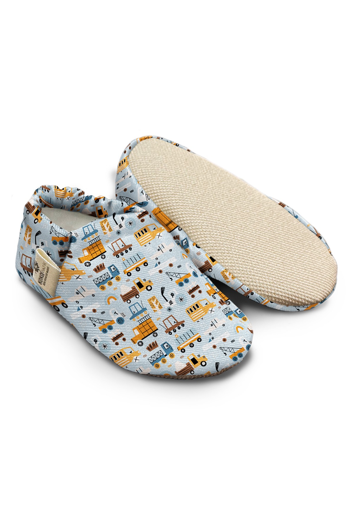 Kokopatik, Non-Slip Sole, Organic Cotton Lined Home Slippers, First Step Shoes, Construction Machinery Patterned Slippers