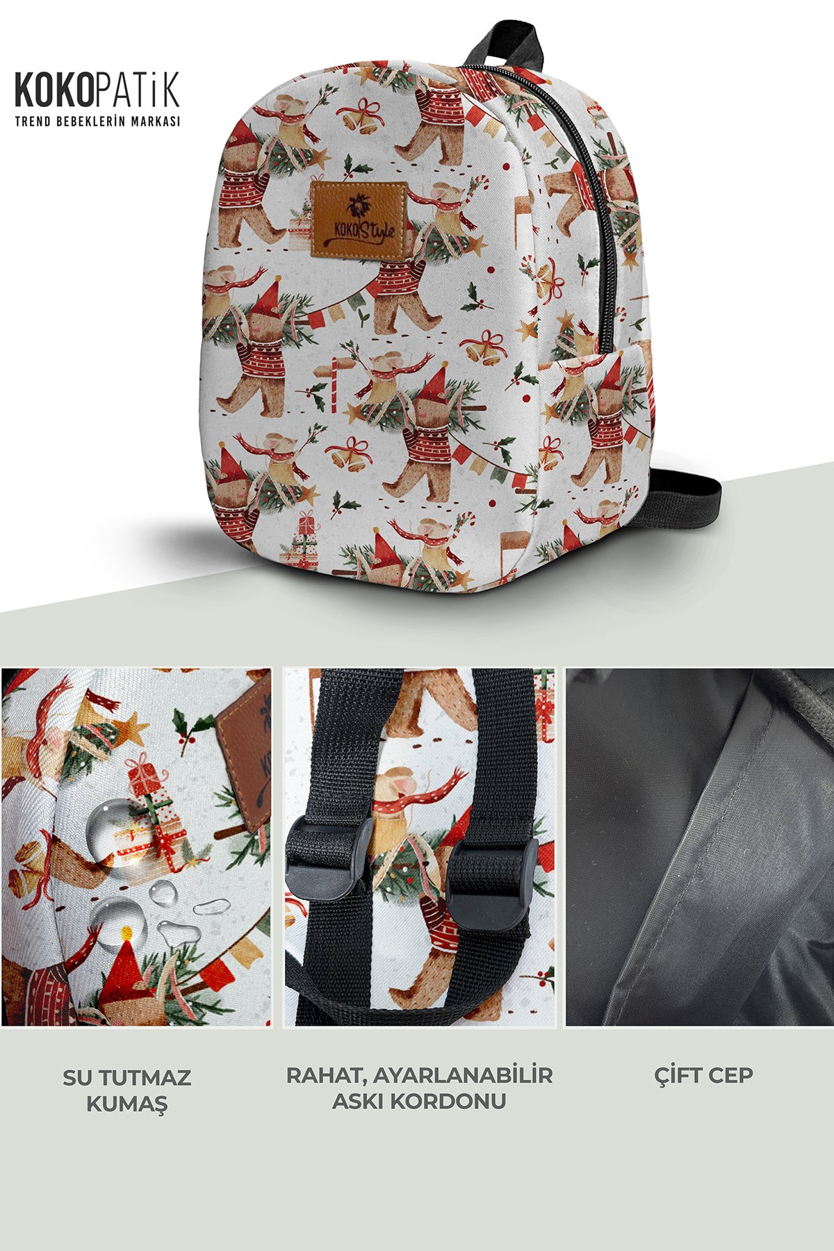Christmas Bear Feast Pattern Small Nursery Bag