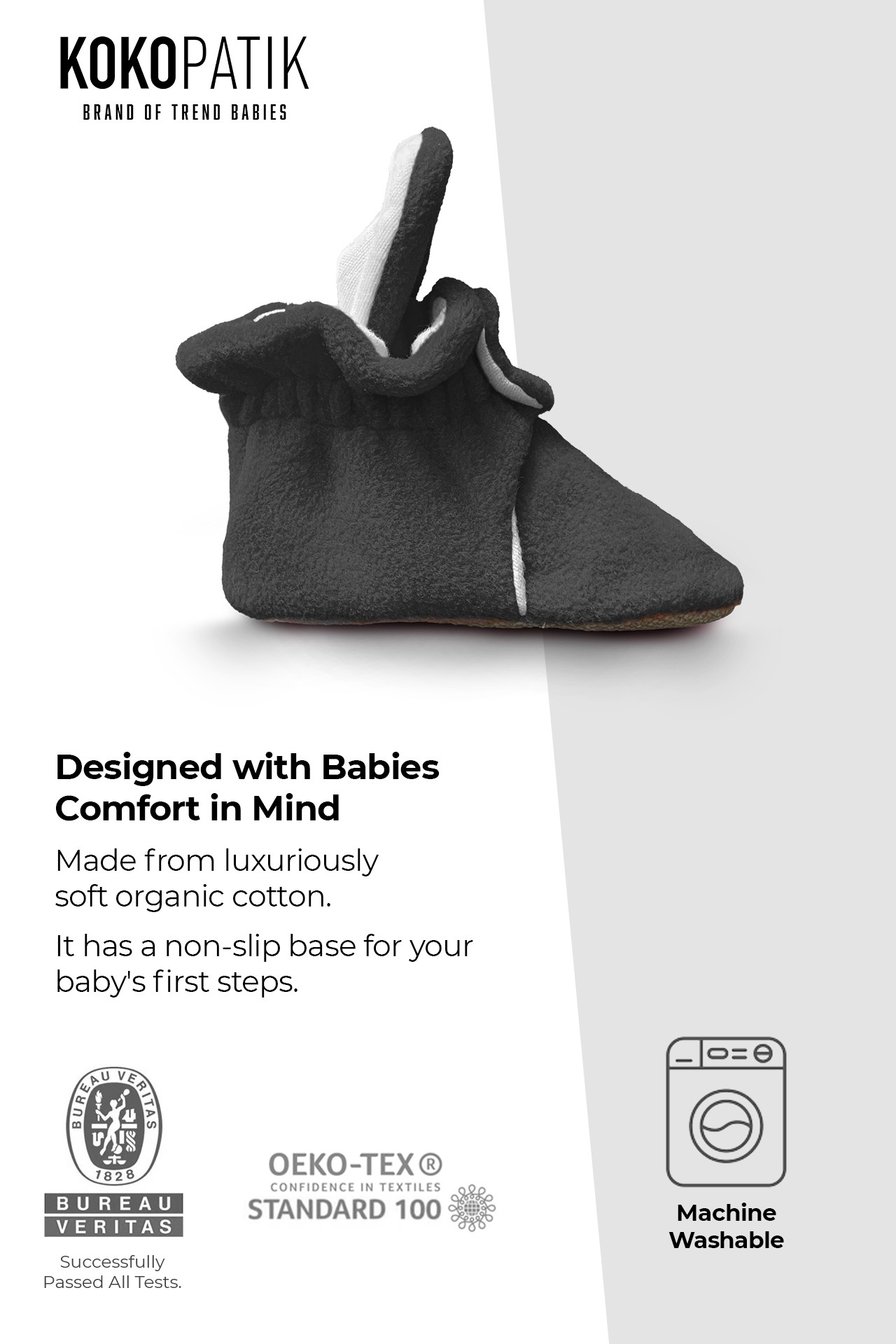 Gray Fleece Baby Booties – Soft, Non-Slip Indoor Slippers for Babies