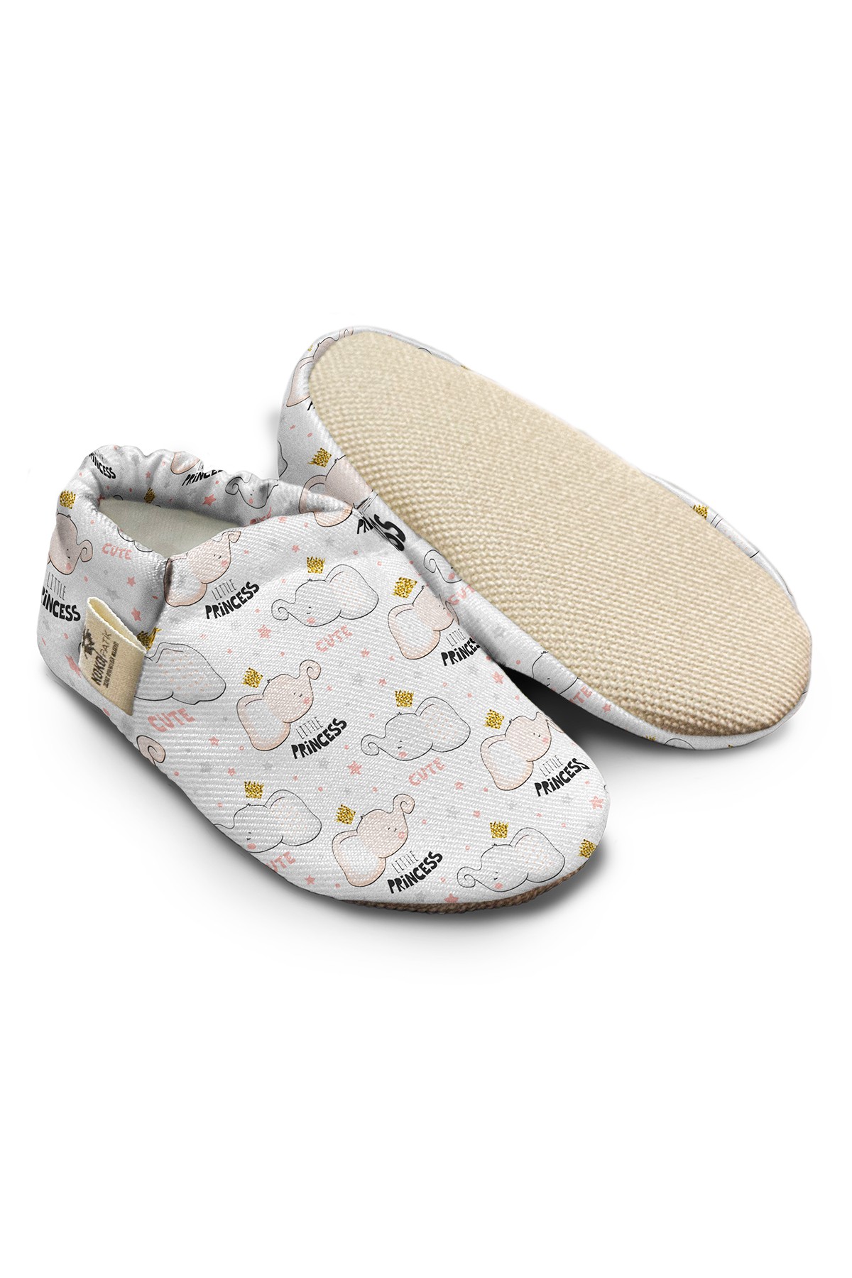 Kokopatik, Non-Slip Sole, Organic Cotton Lined Home Slippers, First Step Shoes, Little Elephant Patterned Slippers