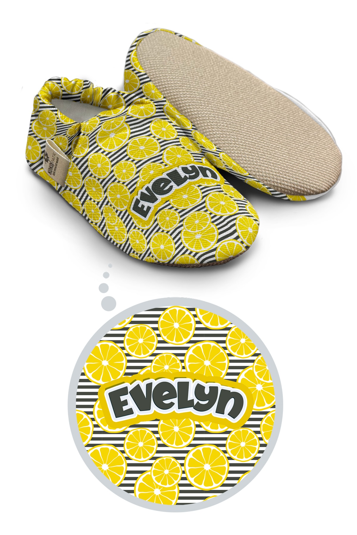 Make It Yours – Personalized Lemon Pattern Booties for Babies | Non-Slip, Organic Cotton, First Step Shoes