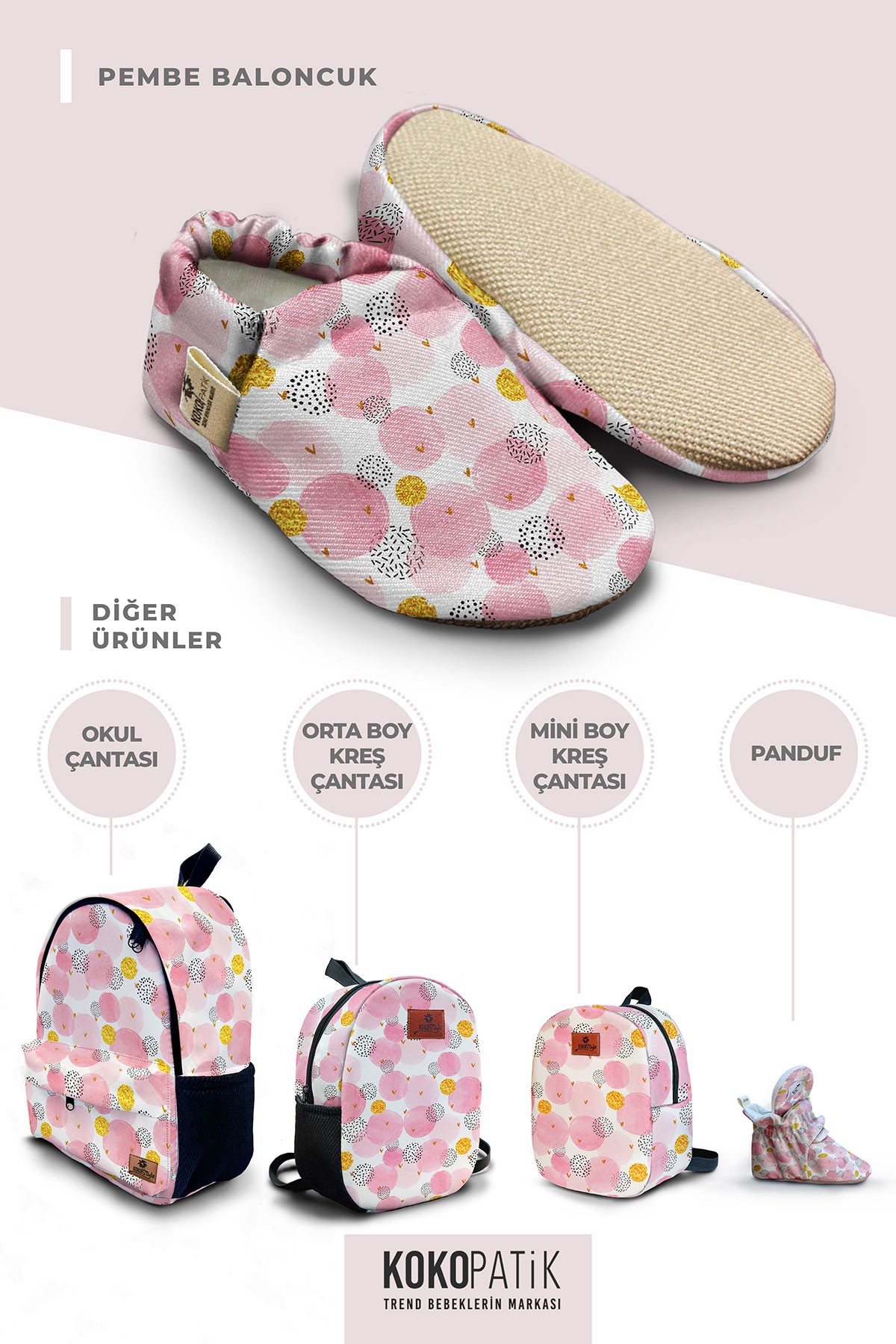 Kokopatik,Kaydırmaz Taban,Ev Kreş Patiği,Unisex Bebek Patiği,Pamuklu Yenidoğan Patik,Pembe Baloncuk Desenli Patik
