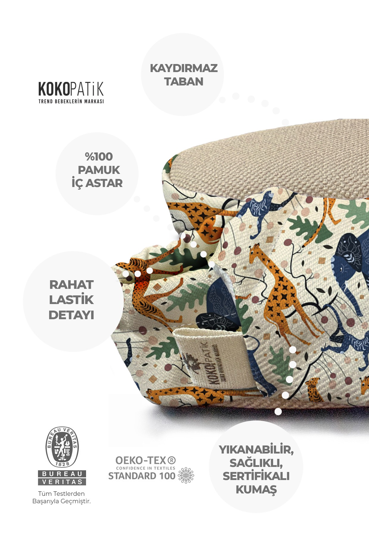 Kokopatik,Organik Pamuk Bebek Patiği,Kaydırmaz Taban,Yenidoğan Patik,Ev Kreş Ayakkabısı, Hareketli Orman Desen Patik