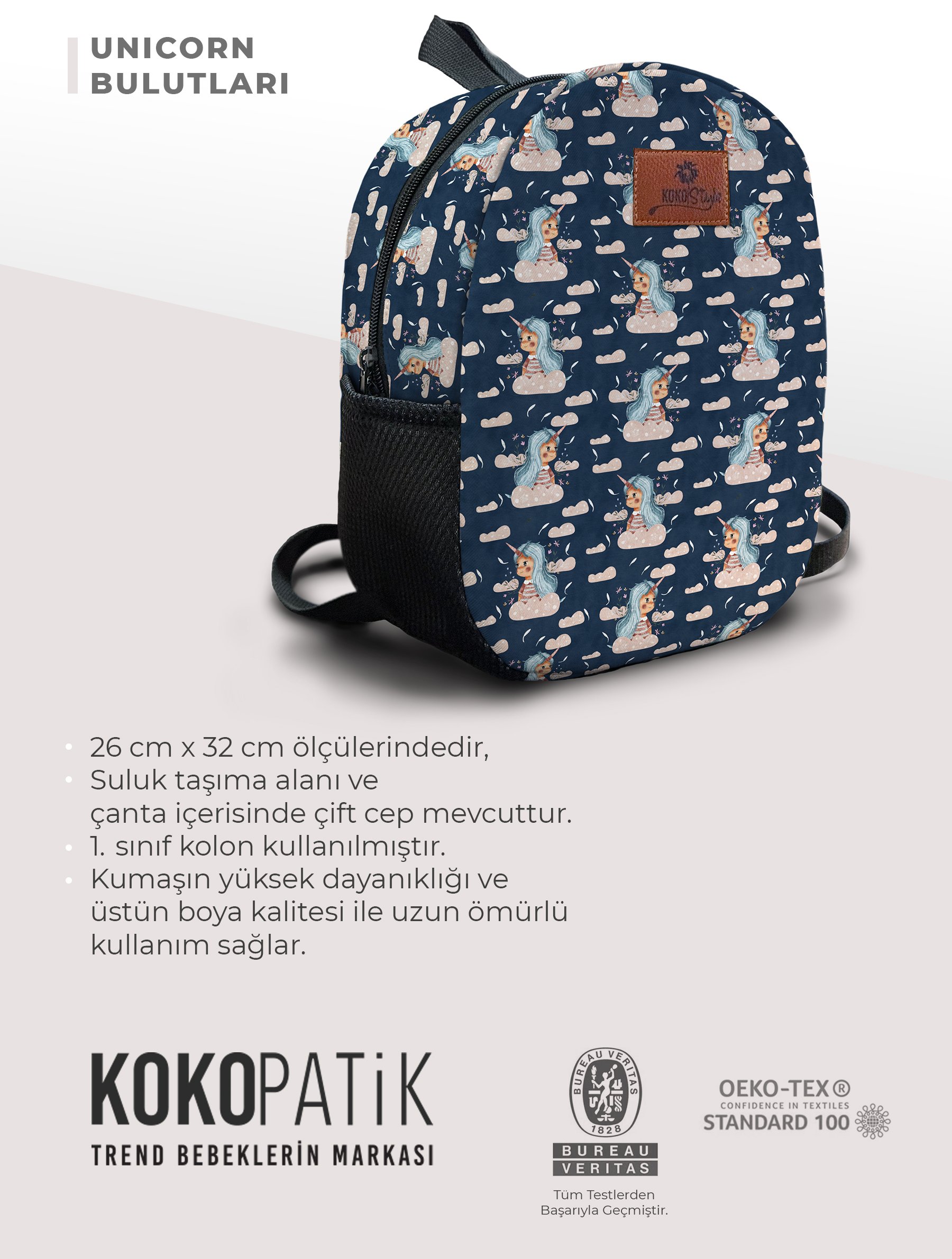 Unicorn Bulutları Desen Orta Boy Kreş Çantası