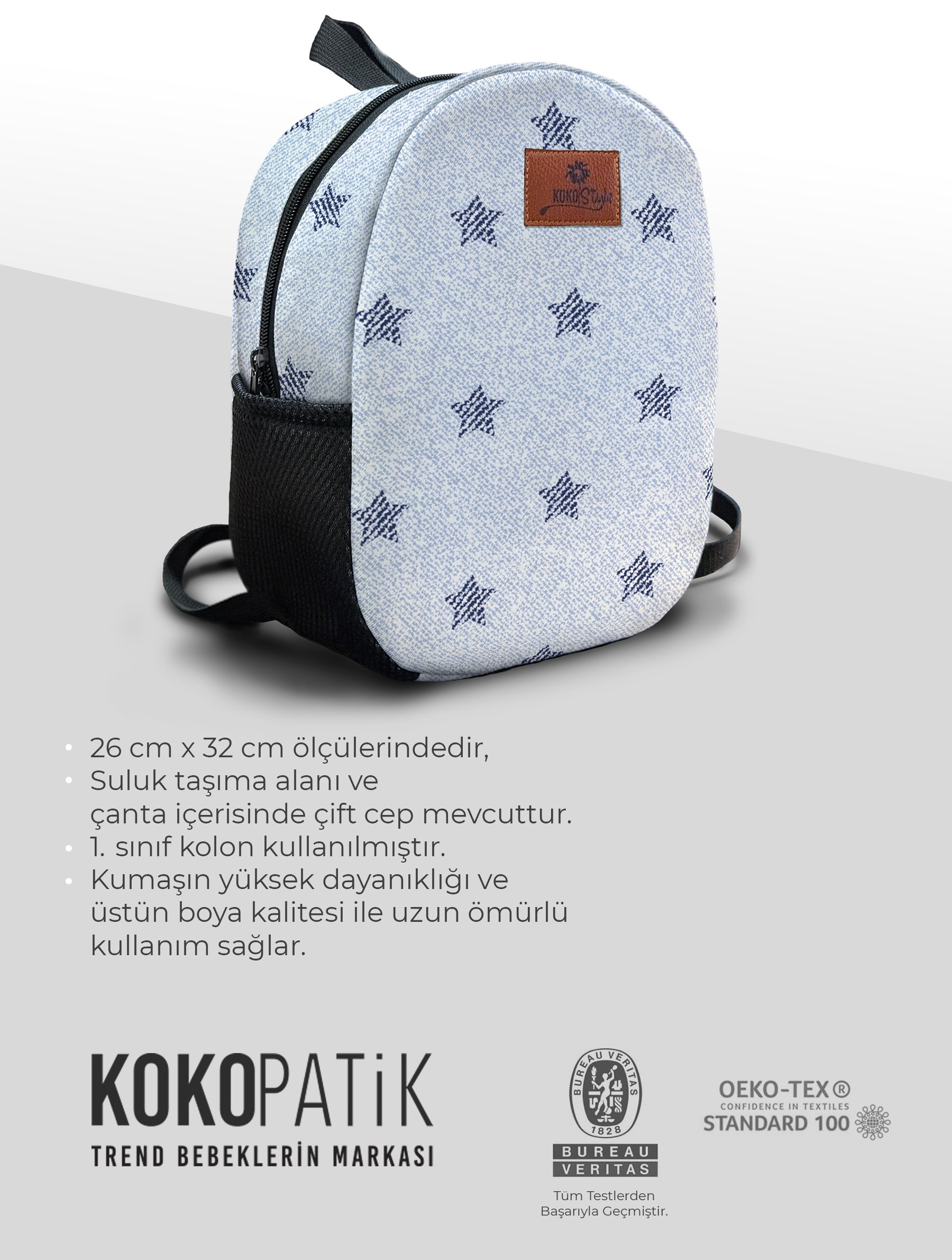 Beyaz Kot Desen Orta Boy Kreş Çantası
