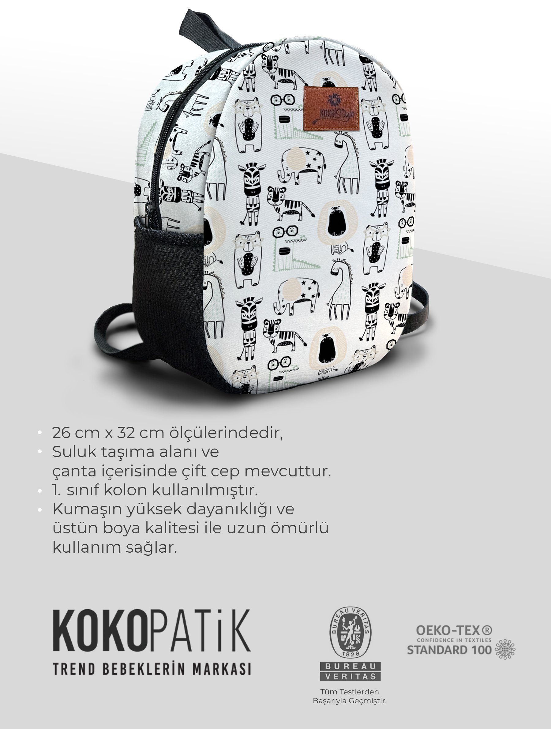 Karikatür Hayvanlar Desen Orta Boy Kreş Çantası
