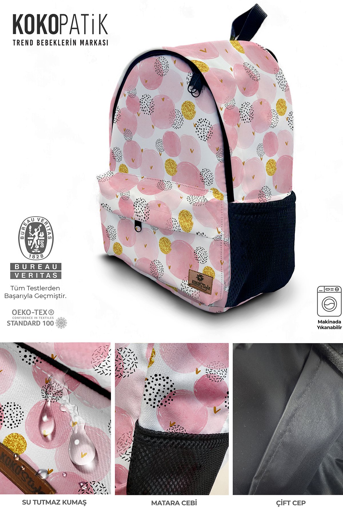 Pembe Baloncuk Desenli Sırt Çantası