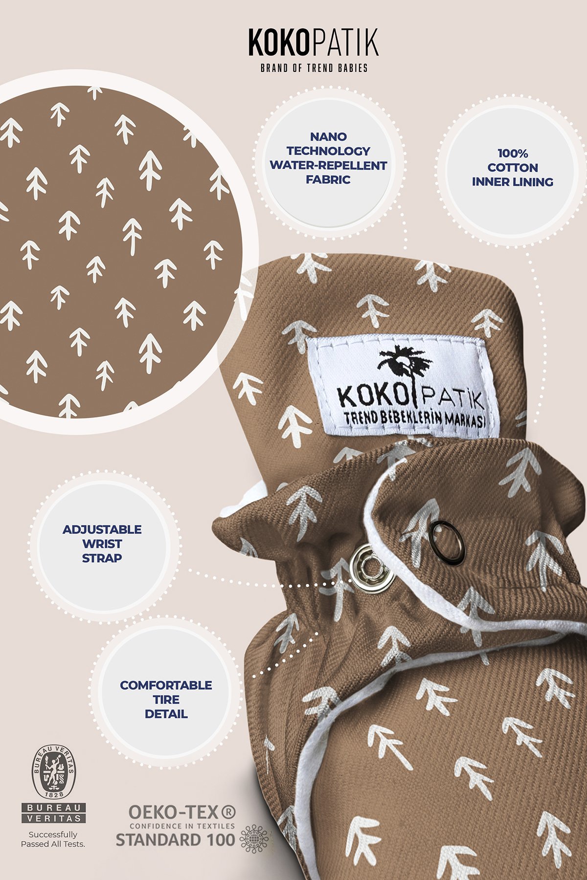 Coffee Arrow Baby Booties – Stylish Print with Anti-Slip Sole