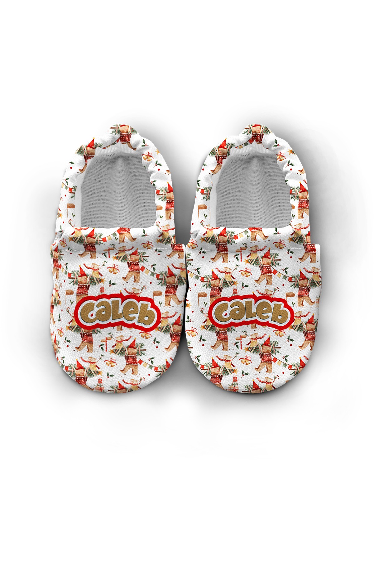Make It Yours – Personalized Christmas Bear Feast Booties for Babies | Non-Slip, Organic Cotton, First Step Shoes